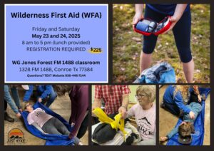 Image of first aid training with event details.